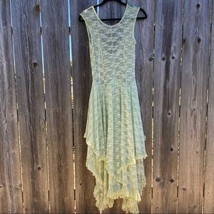 Free People Intimately Green Asymmetrical Lace Boho Maxi Slip Dress Small